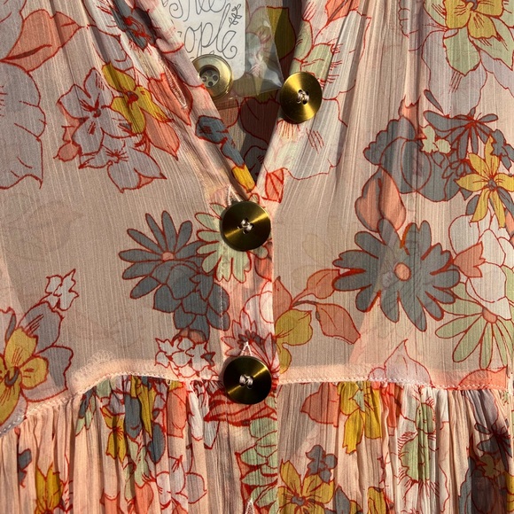 Free People floral babydoll mini dress with gold buttons - Picture 2 of 7